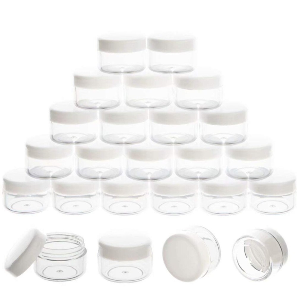 ZEJIA 5 Gram Sample Containers with Lids, Mini Makeup Containers, Empty Plastic Travel Cosmetic Containers with Labels(25 Count, White Lid) ZEJIA 5 Gram Sample Containers with Lids, Mini Makeup Containers, Empty Plastic Travel Cosmetic Containers with Labels(25 Count, White Lid)