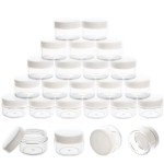 ZEJIA 5 Gram Sample Containers with Lids, Mini Makeup Containers, Empty Plastic Travel Cosmetic Containers with Labels(25 Count, White Lid)