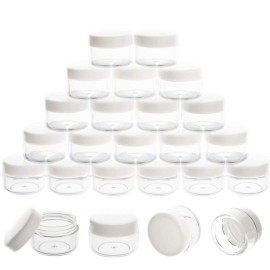 ZEJIA 5 Gram Sample Containers with Lids, Mini Makeup Containers, Empty Plastic Travel Cosmetic Containers with Labels(25 Count, White Lid)