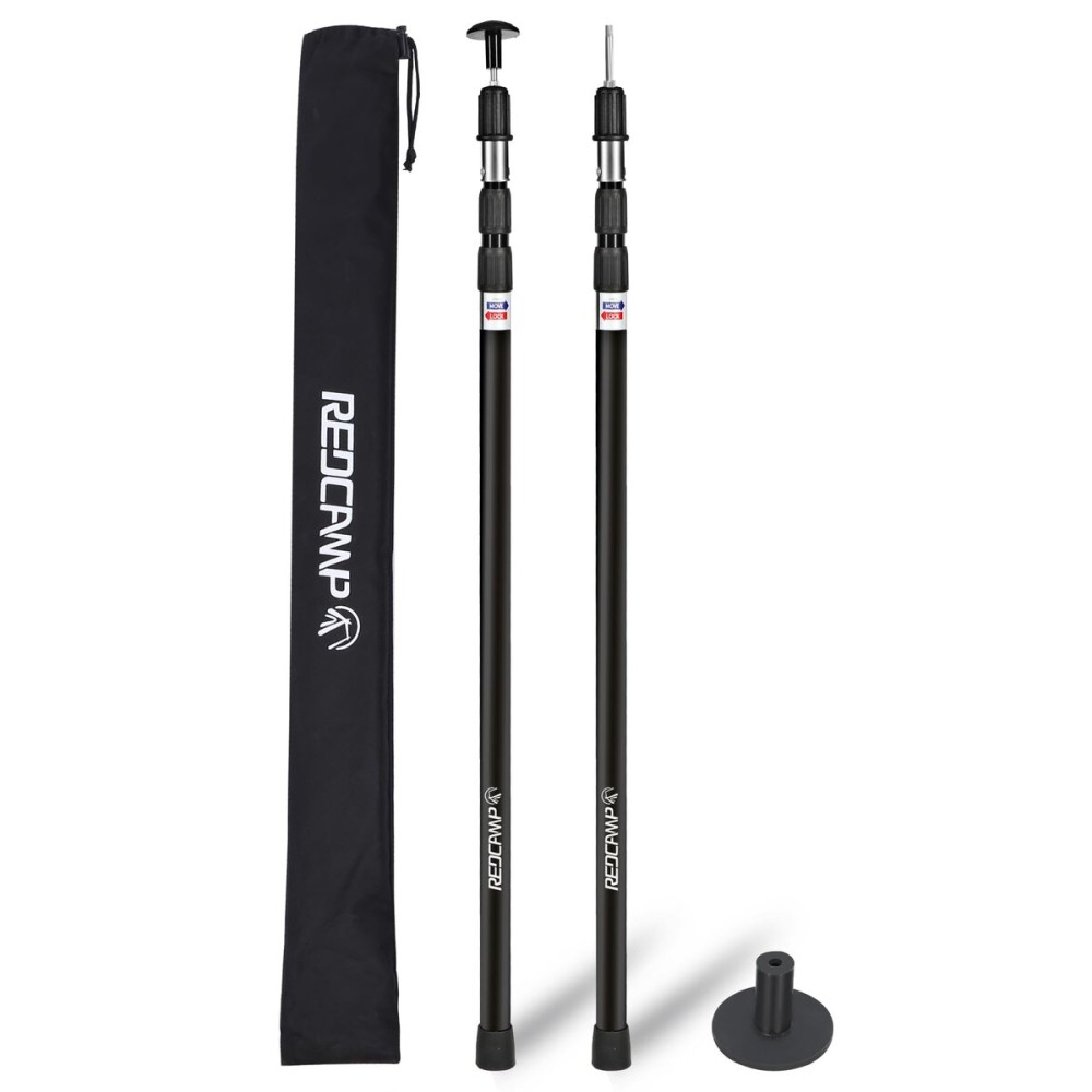 REDCAMP Aluminum Adjustable Camping Tarp Poles, Set of 2, 36in to 90in Telescoping Lightweight Waterproof Tent Poles, Multi-Purpose Extension Paint Roller/Gutter Cleaning/Duster Pole, Black