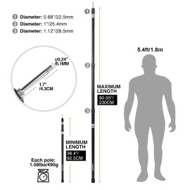 REDCAMP Aluminum Adjustable Camping Tarp Poles, Set of 2, 36in to 90in Telescoping Lightweight Waterproof Tent Poles, Multi-Purpose Extension Paint Roller/Gutter Cleaning/Duster Pole, Black