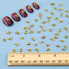Maitys 104 Pieces Letter Nail Studs 3D Capital Charms Letters and Rhinestone Crystal Nail Decals English Alphabet Fingernail Art Decoration for Women Female DIY Fingernail Art(Gold)