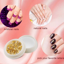 Maitys 104 Pieces Letter Nail Studs 3D Capital Charms Letters and Rhinestone Crystal Nail Decals English Alphabet Fingernail Art Decoration for Women Female DIY Fingernail Art(Gold)