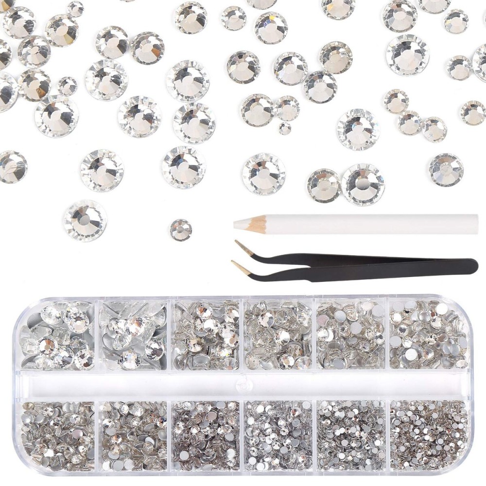 CCINEE Clear Flatback Rhinestone,8 Mixed Size Crystal Rhinestone with Tweezer and Picking Pen for Nail Craft,2500PCS CCINEE Clear Flatback Rhinestone,8 Mixed Size Crystal Rhinestone with Tweezer and Picking Pen for Nail Craft,2500PCS