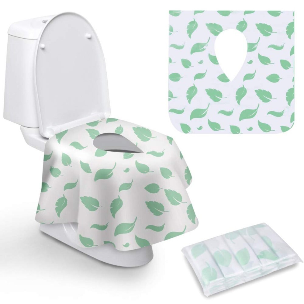 Toilet Seat Covers Disposable, Famard Extra Large Portable Potty Seat Covers for Toddlers, Soft and Waterproof Travel Potty Training Seat for Kids with Individually Wrapped (18 Packs) Green leaf