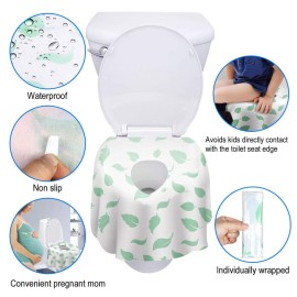 Toilet Seat Covers Disposable, Famard Extra Large Portable Potty Seat Covers for Toddlers, Soft and Waterproof Travel Potty Training Seat for Kids with Individually Wrapped (18 Packs) Green leaf