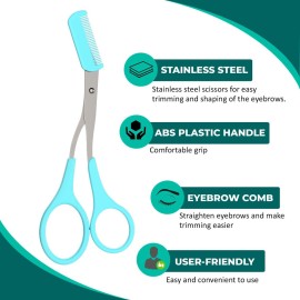 Nylea Eyebrow Trimming Scissors with Comb [Japaneese Blades] Stainless Steel Trimmer for Women and Men, All-in-One Razor Shaper Epilator Hair Remover, Multipurpose Exfoliating Dermaplaning Tool