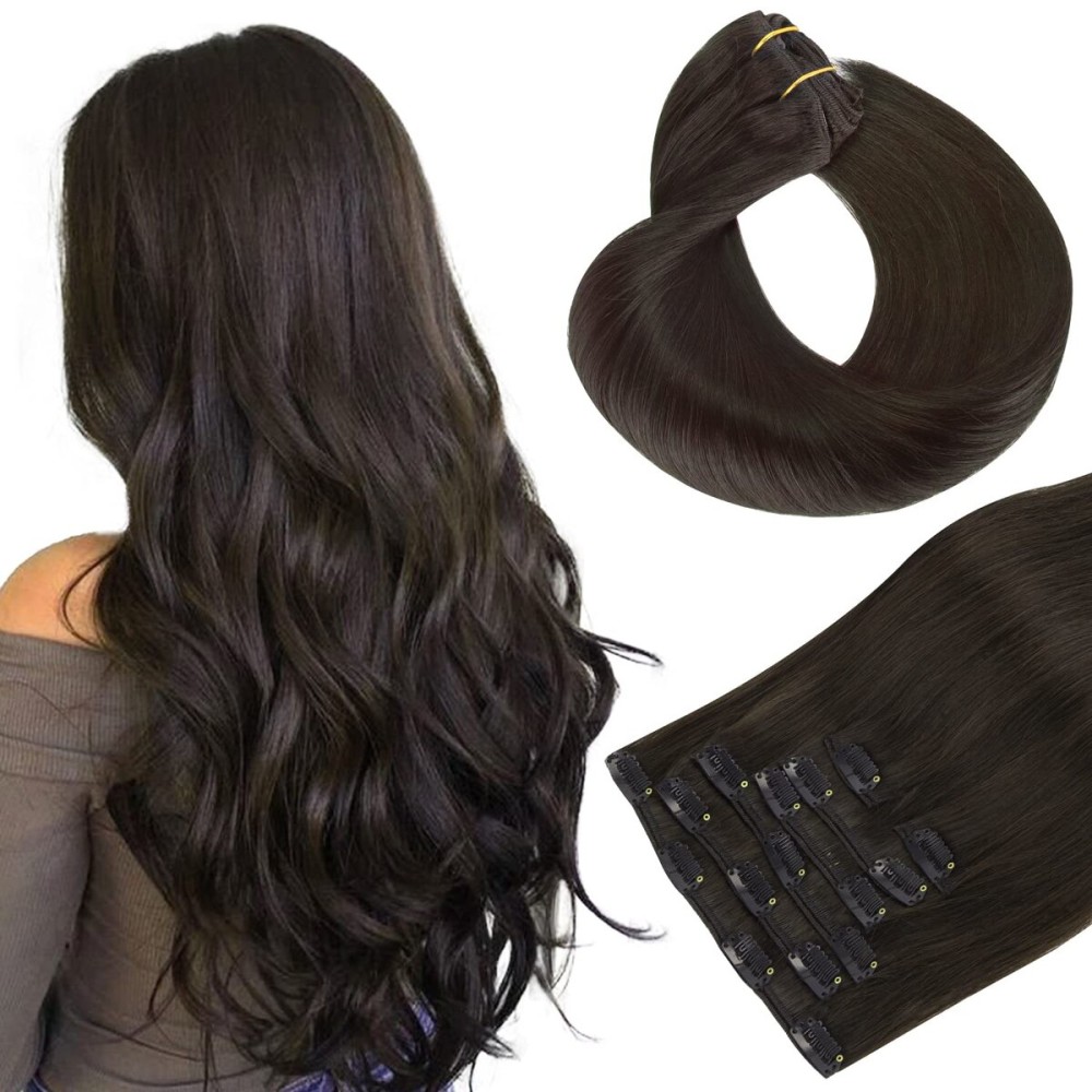 HOTBANANA Human Hair Clip in Hair Extensions, Dark Brown 120g Clip in Hair Extensions Real Human Hair Straight Remy Hair Clip in Hair Extensions 18 Inch 7pcs HOTBANANA Human Hair Clip in Hair Extensions, Dark Brown 120g Clip in Hair Extensions Real Human Hair Straight Remy Hair Clip in Hair Extensions 18 Inch 7pcs