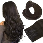 HOTBANANA Human Hair Clip in Hair Extensions, Dark Brown 120g Clip in Hair Extensions Real Human Hair Straight Remy Hair Clip in Hair Extensions 18 Inch 7pcs