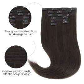 HOTBANANA Human Hair Clip in Hair Extensions, Dark Brown 120g Clip in Hair Extensions Real Human Hair Straight Remy Hair Clip in Hair Extensions 18 Inch 7pcs HOTBANANA Human Hair Clip in Hair Extensions, Dark Brown 120g Clip in Hair Extensions Real Human Hair Straight Remy Hair Clip in Hair Extensions 18 Inch 7pcs