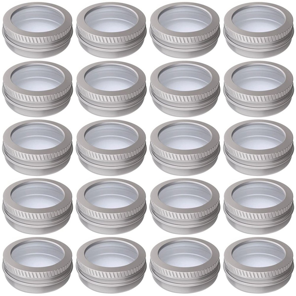 0.5 Ounce Aluminum Tin Jar 15 ml Refillable Containers Clear Top Screw Lid Round Tin Container Bottle 20 Pcs for Cosmetic,Lip Balm, Cream 0.5 Ounce Aluminum Tin Jar 15 ml Refillable Containers Clear Top Screw Lid Round Tin Container Bottle 20 Pcs for Cosmetic,Lip Balm, Cream