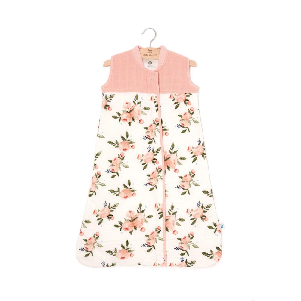 Little Unicorn 12-18 Month Quilted Sleep Sack 2.6 TOG | Soft & Breathable Muslin Cotton for safer sleep | 2 way zipper (Watercolor Roses)