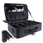Oewoer Travel Makeup Train Case, PU Leather Professional Makeup Case with Adjustable Strap Portable Cosmetic Organizer Artist Storage Bag for Toiletry Jewelry Digital Accessories (L-Black)