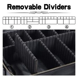 Oewoer Travel Makeup Train Case, PU Leather Professional Makeup Case with Adjustable Strap Portable Cosmetic Organizer Artist Storage Bag for Toiletry Jewelry Digital Accessories (L-Black)