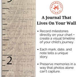 HEADWATERS STUDIO Height Ruler for Wall - Child Height Wall Chart, Height Chart for Kids Growth Chart for Wall Growth Chart Wood, Wooden Growth Chart for Wall - Gray w/Inches - 63x5.75