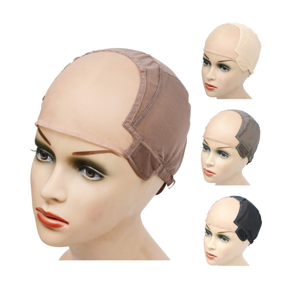 YANTAISIYU U Part Lace Wig Cap for Making Wigs Stretch to Ear Weaving Wig Cap with Adjustable Straps for Women (Brown M 22 Inch)