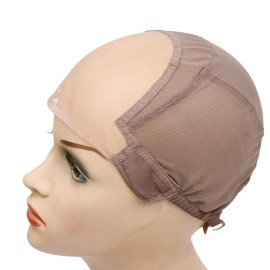 YANTAISIYU U Part Lace Wig Cap for Making Wigs Stretch to Ear Weaving Wig Cap with Adjustable Straps for Women (Brown M 22 Inch)