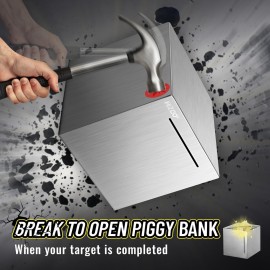 hizgo Piggy Bank for Adults Stainless Steel Savings Bank to Help Budget and Save Must Break to Access Money5.9 inch