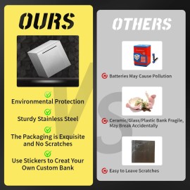 hizgo Piggy Bank for Adults Stainless Steel Savings Bank to Help Budget and Save Must Break to Access Money5.9 inch