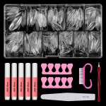 Nail Tips And Glue Acrylic Nails Set - Press On Nails Set 500PCS Short Stiletto Nail Tips Clear Full Cover False Nails Set 5PCS Nail Glues, 1PC Nail File, 1 Pc Cuticle Fork, Sponge Seperator With Case
