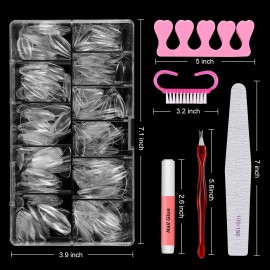 Nail Tips And Glue Acrylic Nails Set - Press On Nails Set 500PCS Short Stiletto Nail Tips Clear Full Cover False Nails Set 5PCS Nail Glues, 1PC Nail File, 1 Pc Cuticle Fork, Sponge Seperator With Case