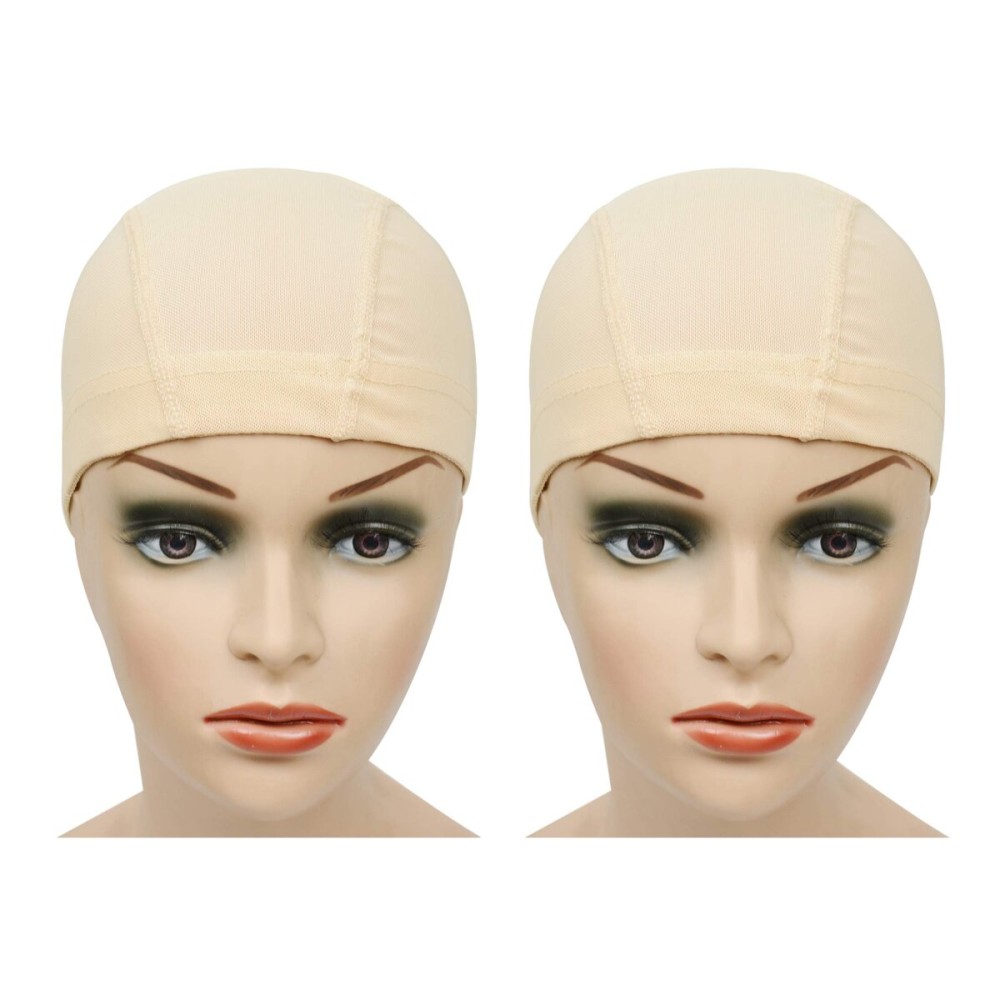 YANTAISIYU 2 Pcs/Lot Mesh Wig Caps with Wide Elastic Band Dome Cap for Wigs Making (Blonde Mesh Cap M)