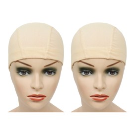 YANTAISIYU 2 Pcs/Lot Mesh Wig Caps with Wide Elastic Band Dome Cap for Wigs Making (Blonde Mesh Cap M)