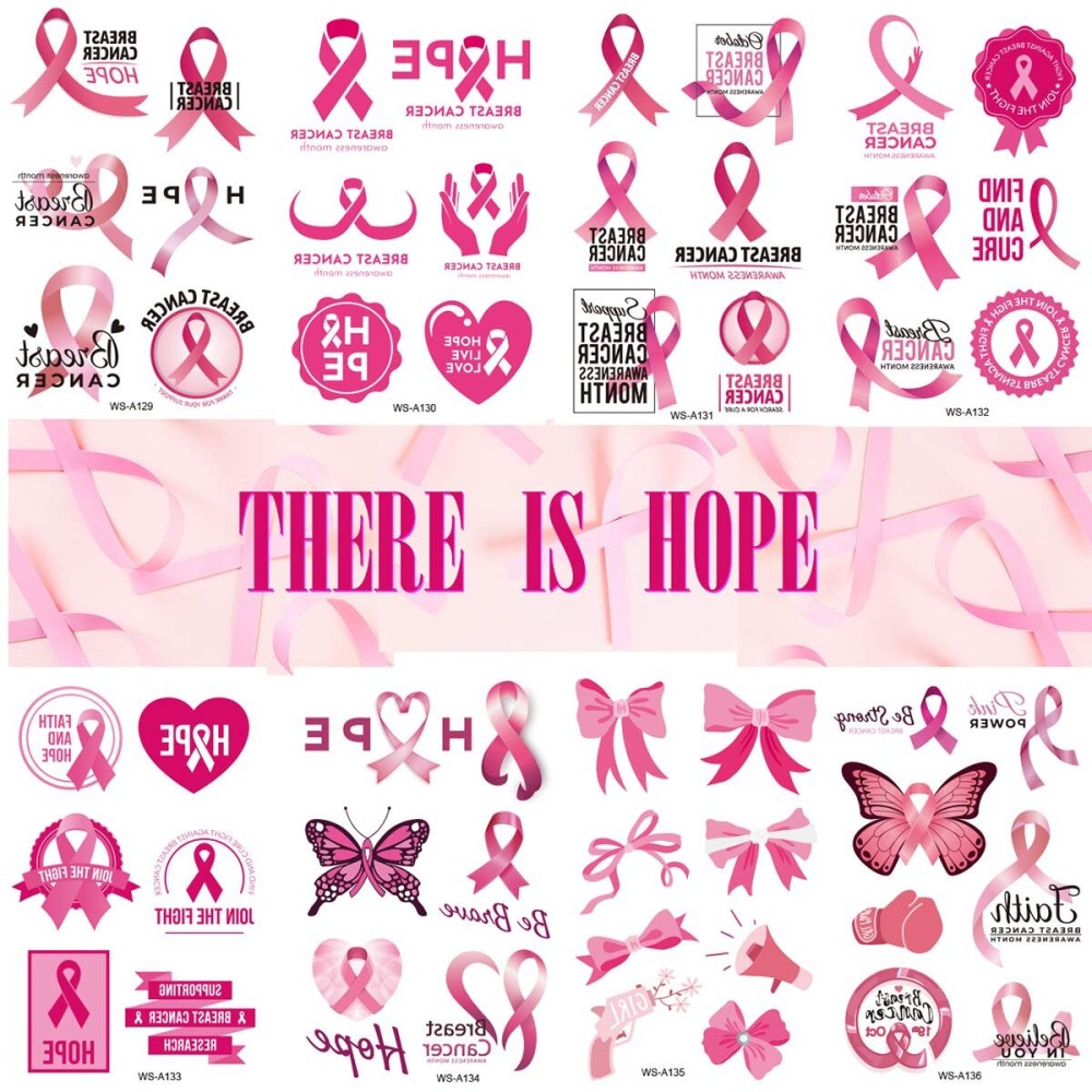 Pink Ribbon Temporary Tattoos Breast Cancer Awareness Tattoos,Fake Waterproof Pink Ribbon Tattoos Breast Cancer Awareness Party Favor Supplies(8 Sheets)