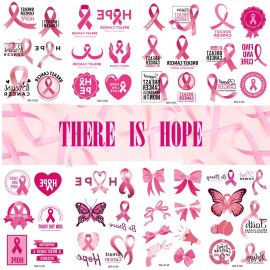 Pink Ribbon Temporary Tattoos Breast Cancer Awareness Tattoos,Fake Waterproof Pink Ribbon Tattoos Breast Cancer Awareness Party Favor Supplies(8 Sheets)