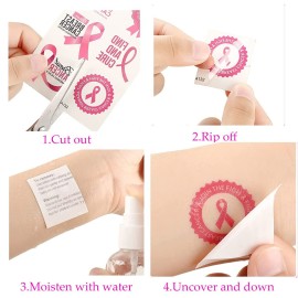 Pink Ribbon Temporary Tattoos Breast Cancer Awareness Tattoos,Fake Waterproof Pink Ribbon Tattoos Breast Cancer Awareness Party Favor Supplies(8 Sheets)