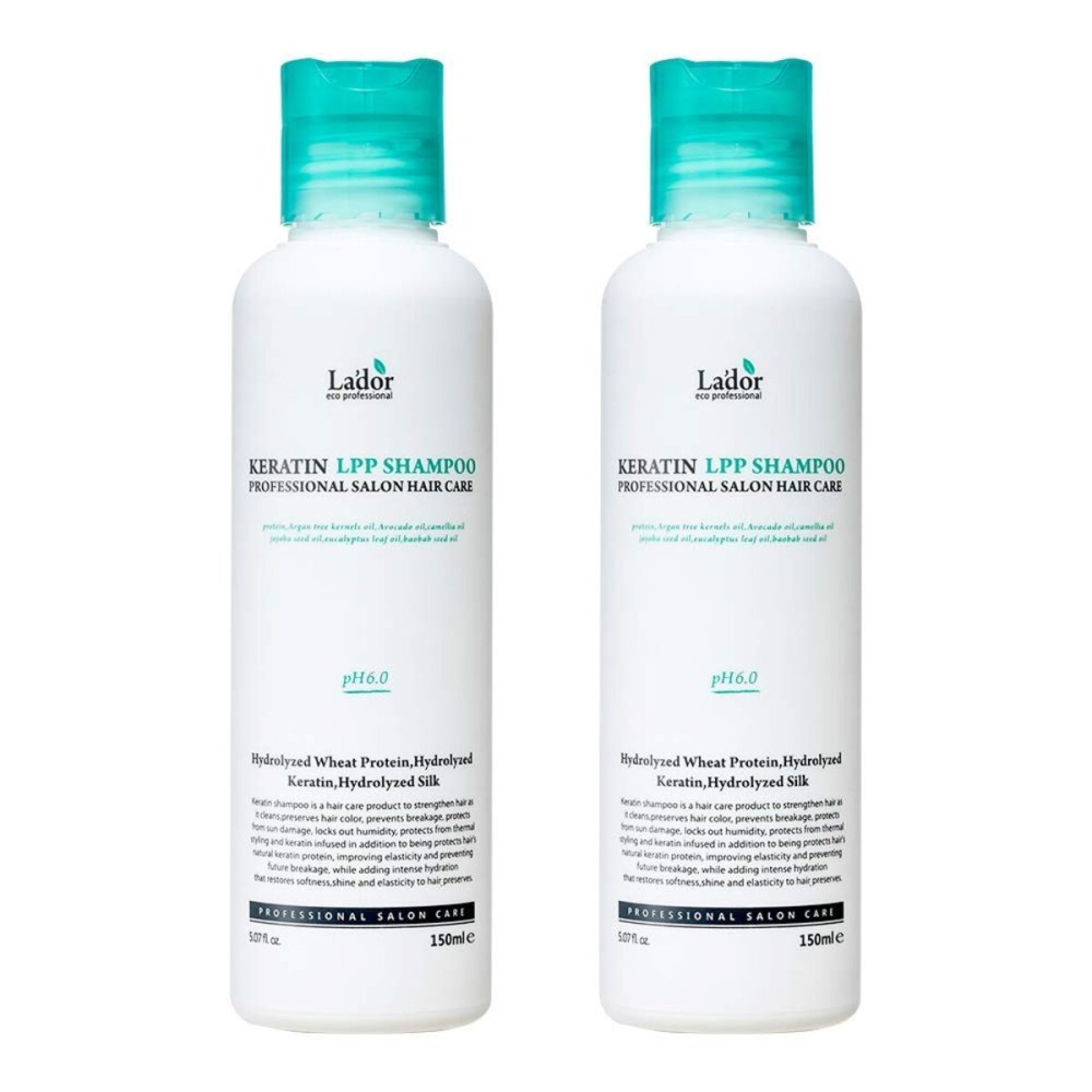 LA\'DOR Keratin LPP Damage Care Shampoo w/Proteins & Plant Oils - pH Balanced Sub Acidic for Dry Damaged Frizzy Coarse Thinning Hair - NO Silicone, Paraben, Sulfate, Alcohol 5.07 Fl Oz (2pcs) LADOR