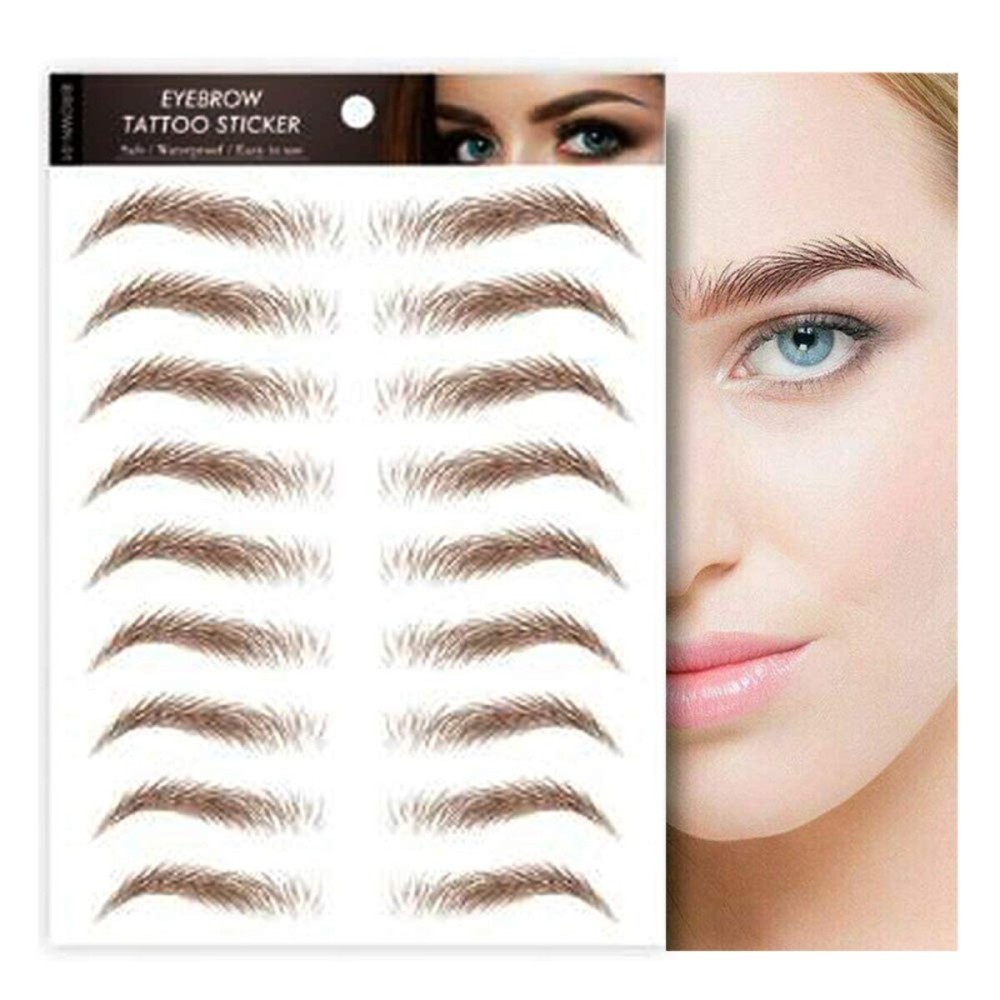 Aaiffey 4D Hair-like Authentic Eyebrows, Brown Imitation Ecological Lazy Natural Tattoo Eyebrow Stickers Waterproof for Woman Makeup Tool 10 Pcs