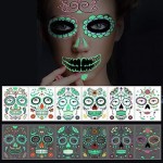 Halloween Temporary Face Tattoos, 6 sheets Glow in the Dark Tattoos Sugar Skull Stickers Day of The Dead Makeup, for Masquerade and Parties