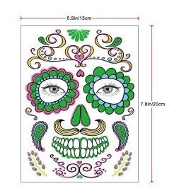 Halloween Temporary Face Tattoos, 6 sheets Glow in the Dark Tattoos Sugar Skull Stickers Day of The Dead Makeup, for Masquerade and Parties