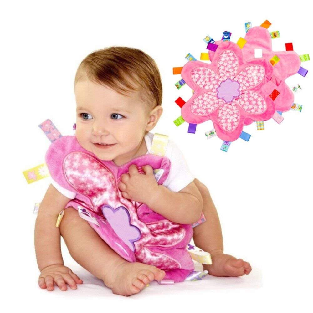 Colorful Baby Taggy Security Blanket Super Soft Appease Towel Cloth Toy Comfort Taggie Blankie with Satin Soothing Toy Pink Nursery Blanket,Best Shower Gift for Newborns Toddlers