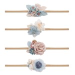 cherrboll 4pcs Baby Girl Headbands Flowers, Super Soft & Stretchy Nylon Floral Hairbands for Newborn Toddler