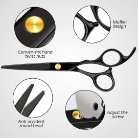 Professional Home Hair Cutting Kit Home Haircutting Scissors Barber/Salon/Home Thinning Shears Kit with Comb and Case Black Cape for Men Women