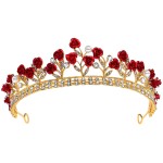 Red Rose Bridal Tiara Bride Headdress Alloy Rhinestone Wedding Crown for Prom, Pageant, Birthday, Party, and Halloween