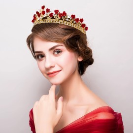 Red Rose Bridal Tiara Bride Headdress Alloy Rhinestone Wedding Crown for Prom, Pageant, Birthday, Party, and Halloween Red Rose Bridal Tiara Bride Headdress Alloy Rhinestone Wedding Crown for Prom, Pageant, Birthday, Party, and Halloween