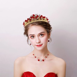 Red Rose Bridal Tiara Bride Headdress Alloy Rhinestone Wedding Crown for Prom, Pageant, Birthday, Party, and Halloween Red Rose Bridal Tiara Bride Headdress Alloy Rhinestone Wedding Crown for Prom, Pageant, Birthday, Party, and Halloween