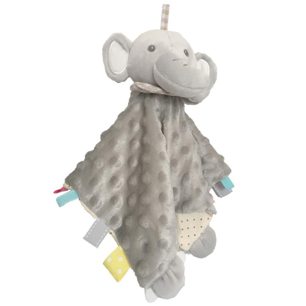 Upalupa Baby Elephant Security Blanket with Teether Toy Colorful Tags Great Shower Gift for Baby Boys