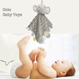 Upalupa Baby Elephant Security Blanket with Teether Toy Colorful Tags Great Shower Gift for Baby Boys