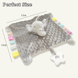 Upalupa Baby Elephant Security Blanket with Teether Toy Colorful Tags Great Shower Gift for Baby Boys