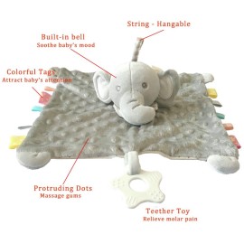 Upalupa Baby Elephant Security Blanket with Teether Toy Colorful Tags Great Shower Gift for Baby Boys