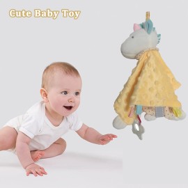 Upalupa Unicorn Security Blanket Soft Yellow Baby Lovey Tags Blanket with Silicone Teether Toy Unisex Lovie Gift for Toddler 11 Inch