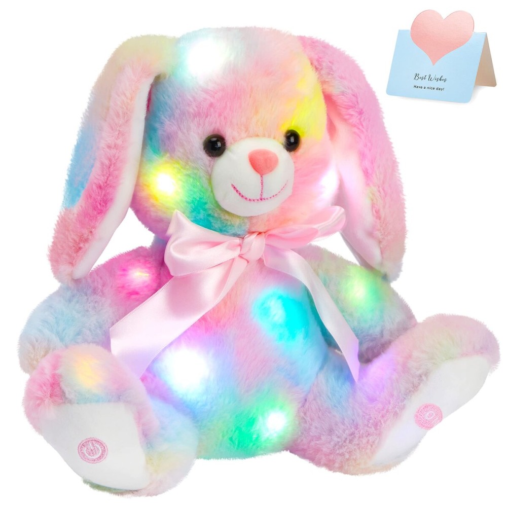 Glow Guards 10\'\' Easter Light up Rainbow Bunny Stuffed Animal,Soft Glowing Rabbit Plush Toy with Lop Eared Night Light,Birthday Christmas for Kids,Girls,Boys