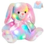 Glow Guards 10\'\' Easter Light up Rainbow Bunny Stuffed Animal,Soft Glowing Rabbit Plush Toy with Lop Eared Night Light,Birthday Christmas for Kids,Girls,Boys