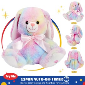 Glow Guards 10\'\' Easter Light up Rainbow Bunny Stuffed Animal,Soft Glowing Rabbit Plush Toy with Lop Eared Night Light,Birthday Christmas for Kids,Girls,Boys