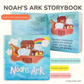 Tickle & Main 5 Pieces Noah\'s Ark Registry Gift Sets for 0-12 Months Baby, Newborn Hooded Towel Set, Storybook with 3 Squirt Toys