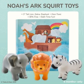 Tickle & Main 5 Pieces Noah\'s Ark Registry Gift Sets for 0-12 Months Baby, Newborn Hooded Towel Set, Storybook with 3 Squirt Toys